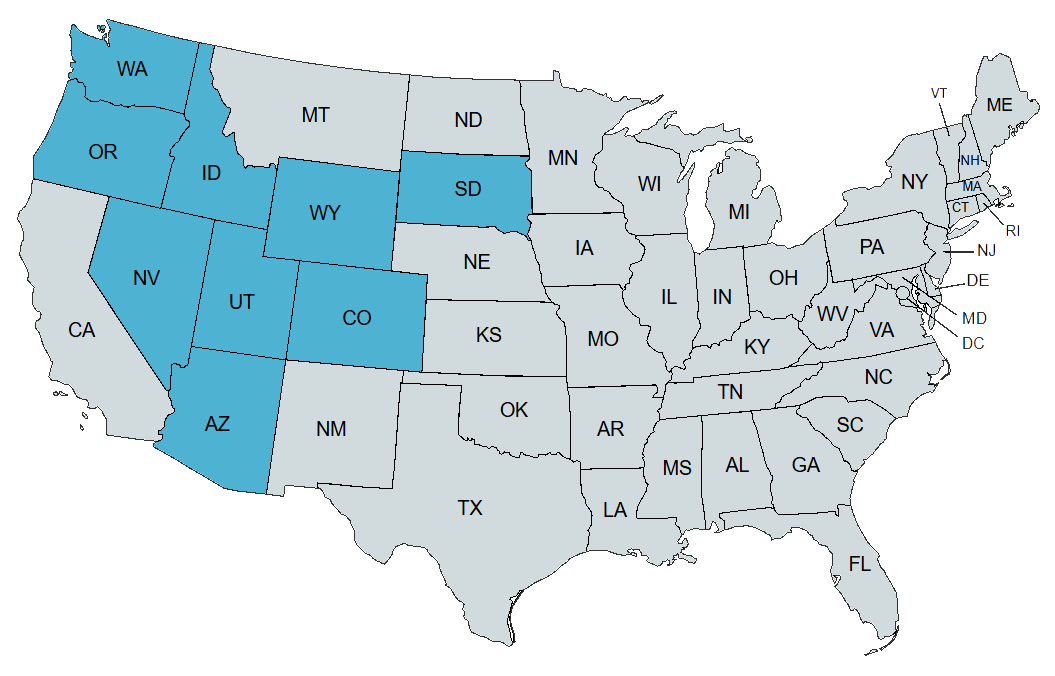 Steel Bison Security service territory map showing coverage across western United States